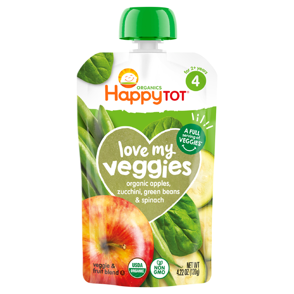 Happy Tot Organics 4 Love My Veggies Apples Zucchini Green Beans & Spinach
