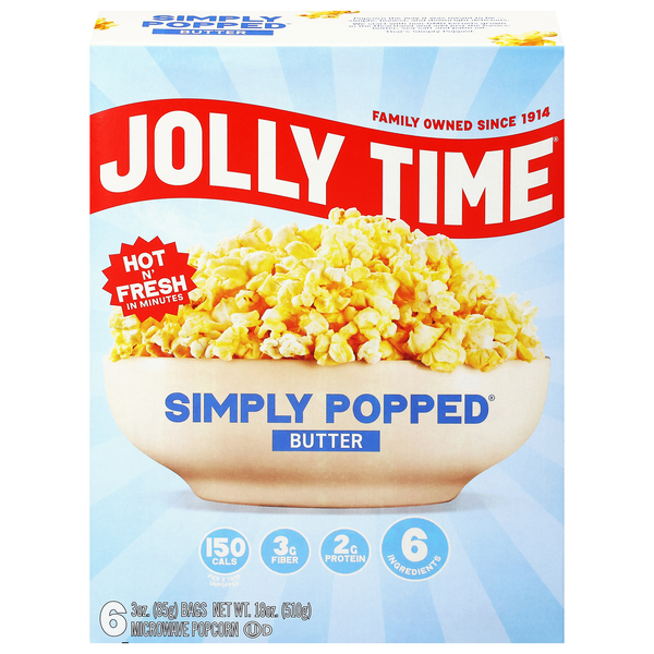Jolly Time Microwave Popcorn Simply Popped Butter - 6 ct