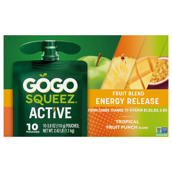 GoGo squeeZ Active Energy Release Tropical Fruit Punch Blend Pouch - 10 ct