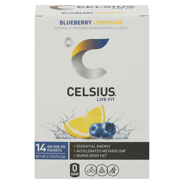Celsius Live Fit On-the-Go Blueberry Lemonade Powder Sticks Packets - 14 ct