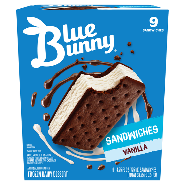 Blue Bunny Simply Vanilla Frozen Dairy Dessert Sandwiches - 9 ct