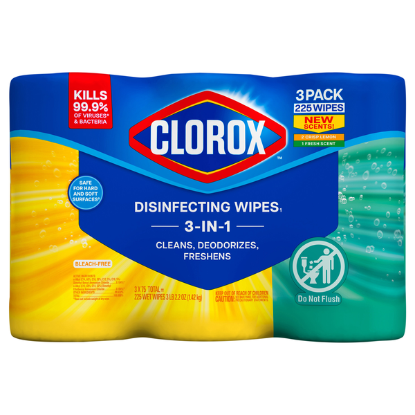 Clorox Crisp Lemon & Fresh Scent Disinfecting Wipes 75 ct ea - 3 pk