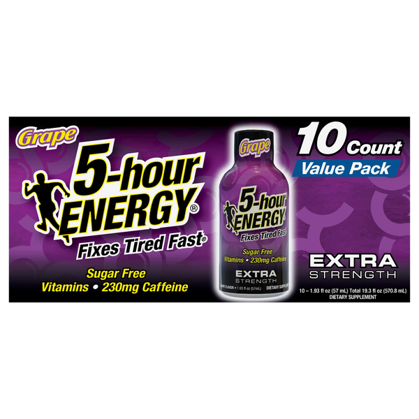 5-Hour Extra Strength Sugar Free Grape Energy Shot - 10 pk