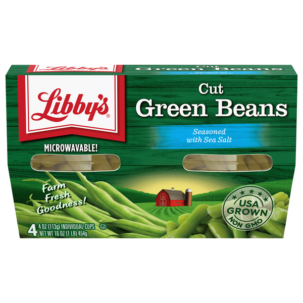 Libby's Cut Green Beans with Sea Salt Microwavable Cups - 4 ct