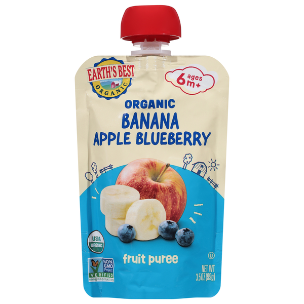 Earth's Best Organic Ages 6m+ Banana Apple Blueberry Fruit Puree