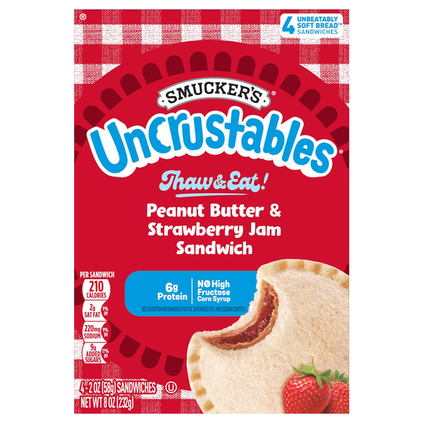 Smucker's Uncrustables Peanut Butter & Strawberry Jam Sandwich - 4 ct