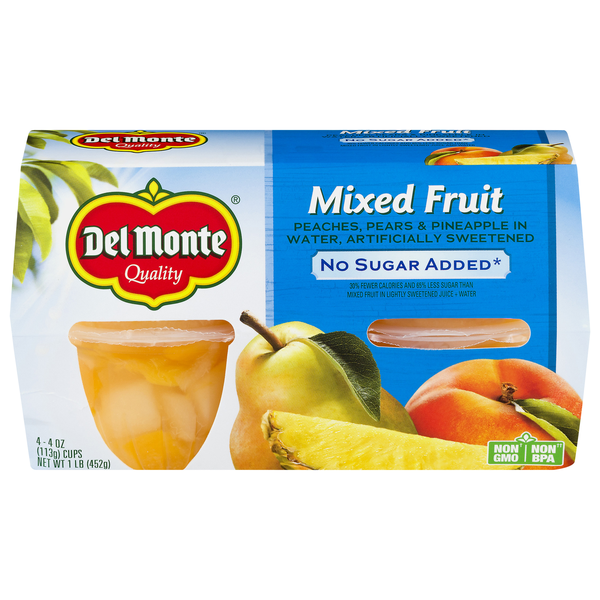 Del Monte No Sugar Added Mixed Fruit Cups in Sweetened Water - 4 ct