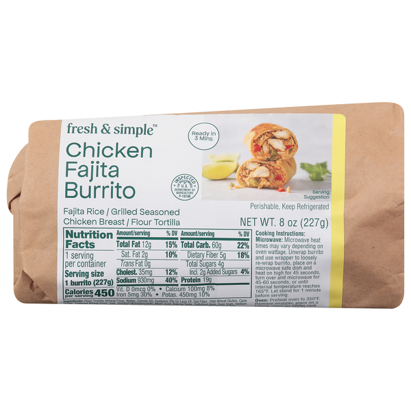 Fresh & Simple Chicken Fajita Burrito Refrigerated