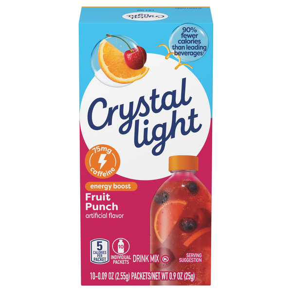 Crystal Light Energy Boost Fruit Punch Drink Mix Packets - 10 ct