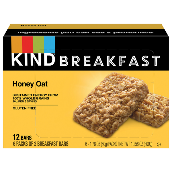 KIND Gluten Free Honey Oat Whole Grains Breakfast Bars - 6 ct