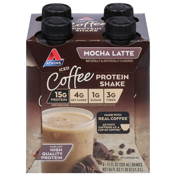Atkins Iced Coffee Mocha Latte 15g Protein Shake - 4 pk