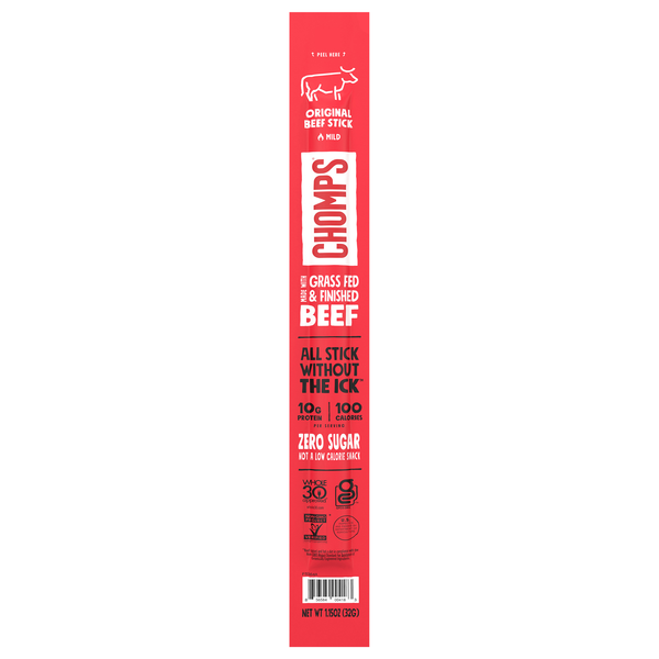 Chomps Zero Sugar Mild Original 9g Protein Grass-Fed Beef Stick