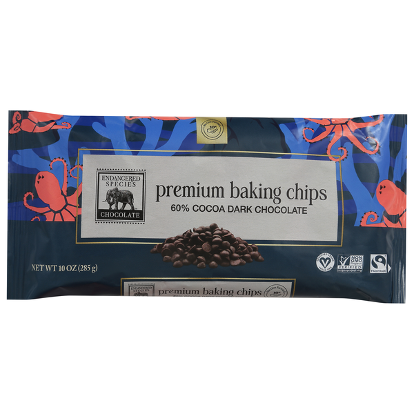 Endangered Species Premium Dark Chocolate Baking Morsel Chips 60% Cocoa