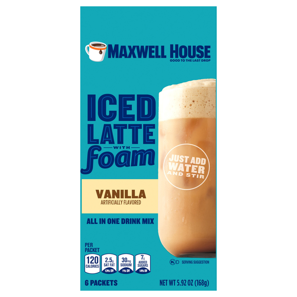 Maxwell House Vanilla Iced Latte with Foam Instant Coffee Drink Mix - 6 ct