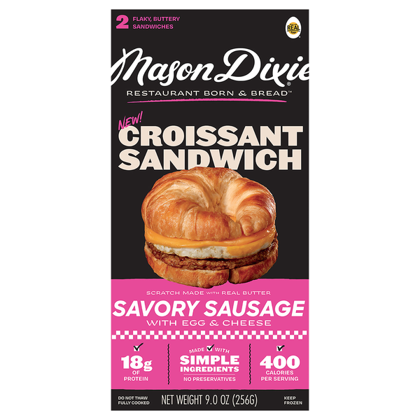 Mason Dixie Savory Sausage with Egg & Cheese Croissant Sandwiches - 2 ct