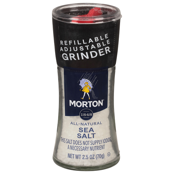Morton All Natural Sea Salt Refillable Adjustable Grinder