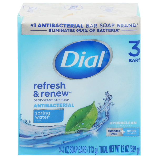 Dial Refresh & Renew Spring Water Antibacterial Deodorant Soap Bars - 3 ct
