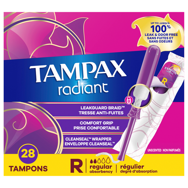 Tampax Radiant Unscented Regular Tampons