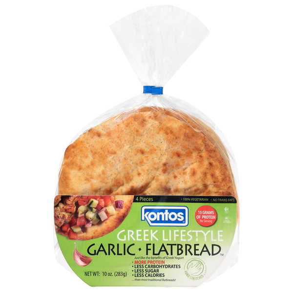 Kontos Greek Lifestyle Garlic Flatbread - 4 ct