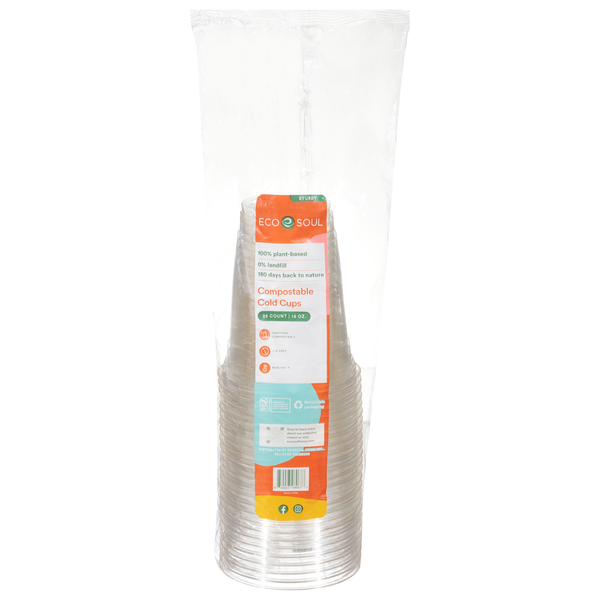 Eco Soul Compostable Plastic Cold Cups 16 oz