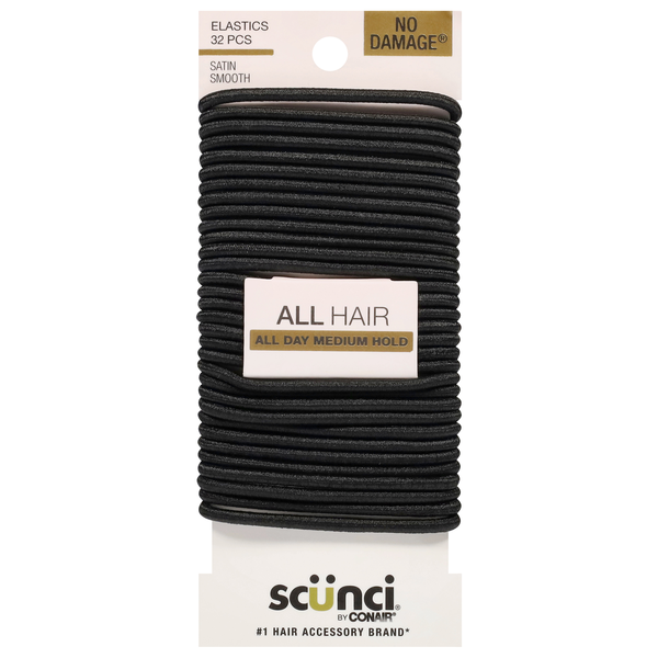 Scunci No Damage All Hair Medium Hold Satin Elastics Black