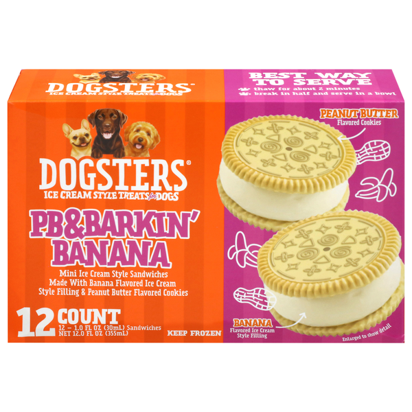 DOGSTERS PB & Barkin Banana Ice Cream Style Dog Treats - 12 ct Frozen