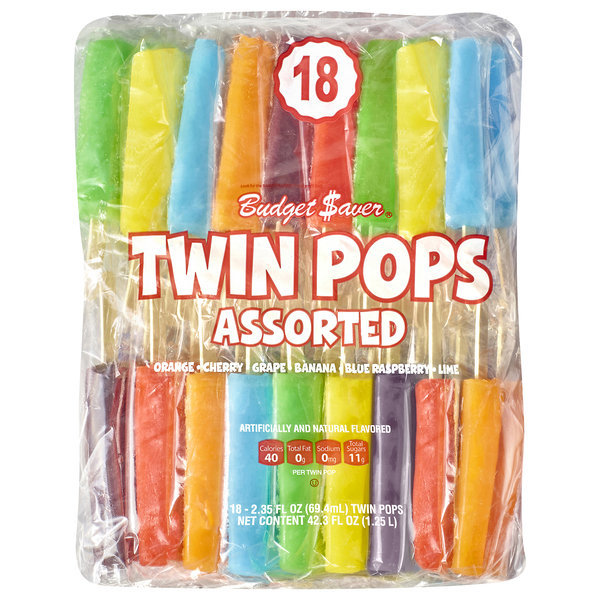 Budget Saver Twin Pops Assorted Flavors Ice Pops - 18 ct