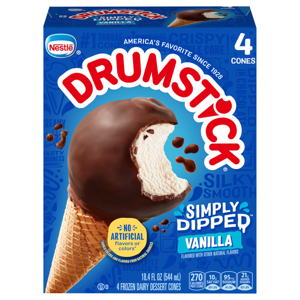 Nestle Drumstick Simply Dipped Vanilla Frozen Dairy Dessert Cones - 4 ct