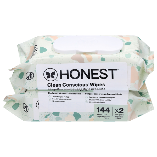 Honest Clean Conscious Fragrance Free Wipes 2 pk - 144 ct ea