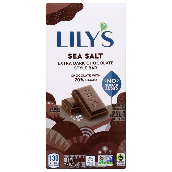 Lily's Gluten Free No Sugar Added Sea Salt Extra Dark Chocolate Candy Bar