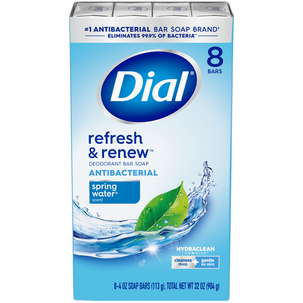 Dial Refresh & Renew Spring Water Antibacterial Deodorant Soap Bars - 8 ct