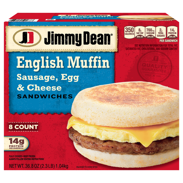 Jimmy Dean Sausage Egg & Cheese English Muffin Sandwiches - 8 ct