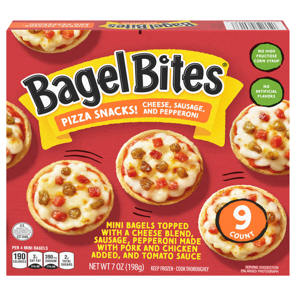 Bagel Bites Cheese Sausage & Pepperoni Mini Pizza Snacks - 9 ct Frozen