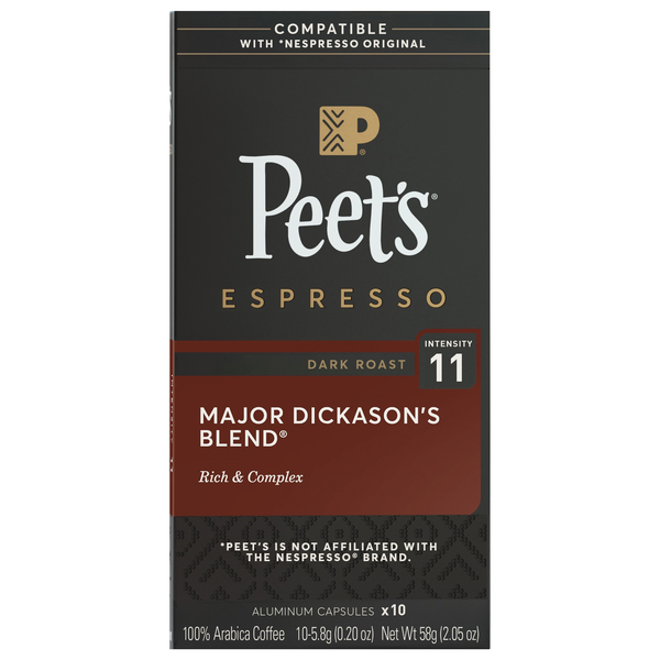 Peet's Espresso Major Dickason's Blend Dark Roast Coffee Capsules
