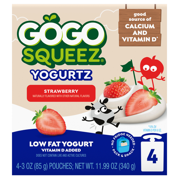 GoGo squeeZ Low Fat Strawberry Yogurtz on the Go Pouches - 4 ct