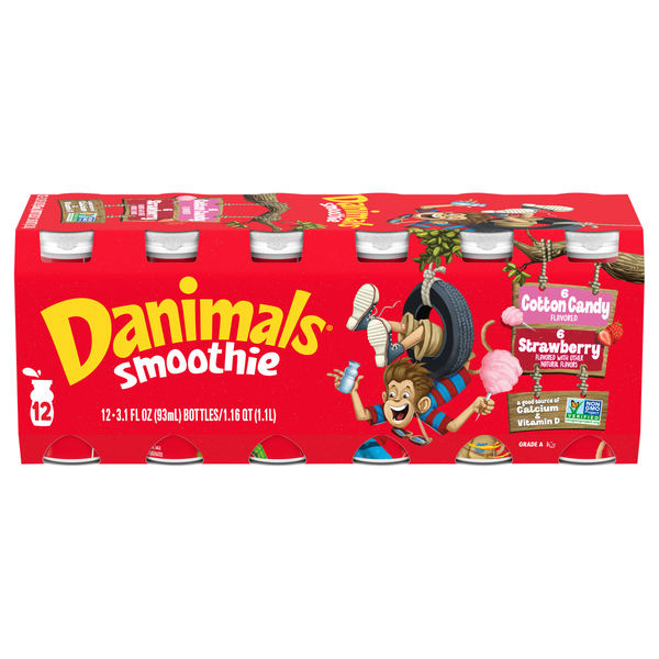 Danimals Smoothie Strawberry & Cotton Candy Drink - 12 pk