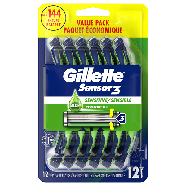 Gillette Men's Sensor3 Sensitive Razors Disposable