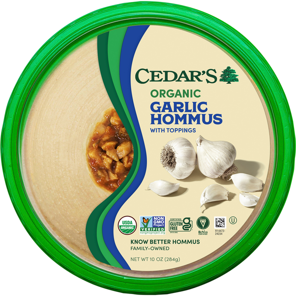 Cedar's Organic Gluten Free Garlic Hommus with Toppings