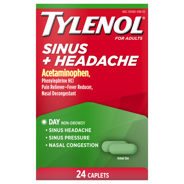 Tylenol Sinus + Headache Day Acetaminophen Pain Relief Caplets Non-Drowsy