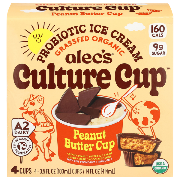Alec's Culture Cup Organic Peanut Butter Cup Probiotic Ice Cream - 4 ct