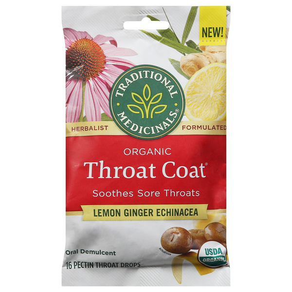 Save on Traditional Medicinals Throat Coat Drops Lemon Ginger Echinacea