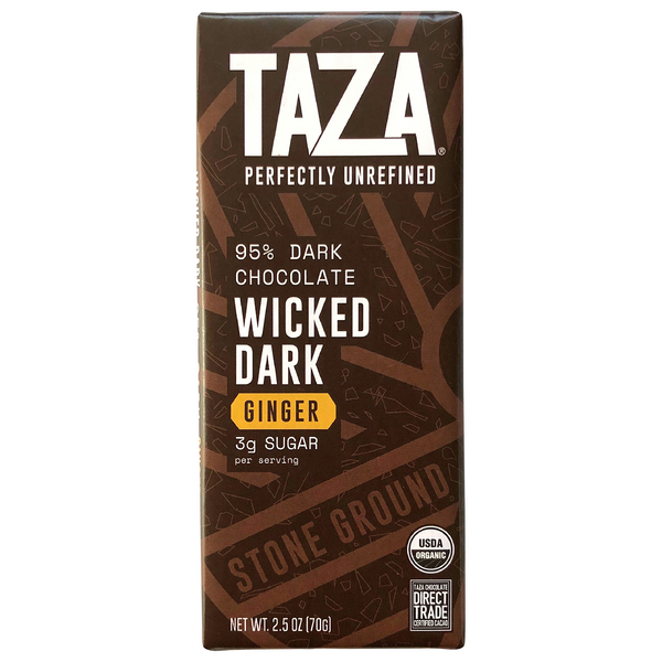 Taza Organic Wicked Dark Dairy Free Ginger 95% Dark Chocolate Candy Bar