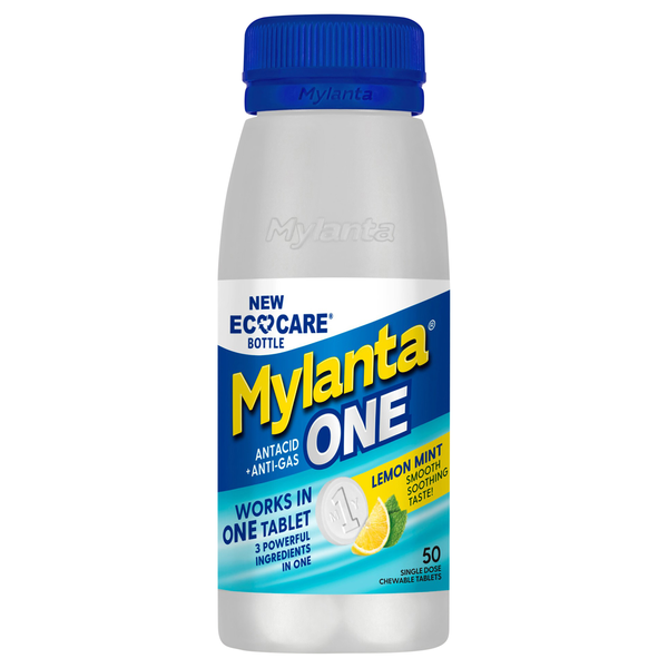 Mylanta One Antacid + Anti-Gas Lemon Mint Chewable Tablets