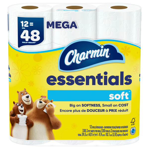 Charmin Essentials Soft Mega Roll 2-Ply Toilet Paper Unscented - 12 ct