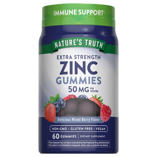 Nature's Truth Zinc 50 mg Gummies Mixed Berry Flavor Extra Strength Vegan