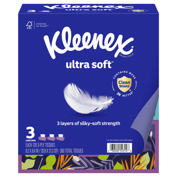 Kleenex Ultra Soft Facial Tissue 3-Ply 120 ct ea - 3 pk