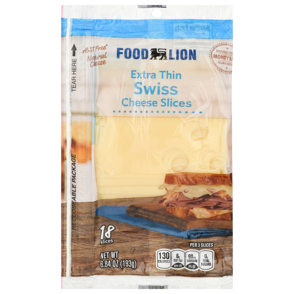 Food Lion Natural Extra Thin Swiss Cheese Slices - 18 ct
