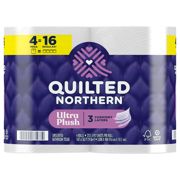 Quilted Northern Ultra Plush Mega Roll 3-Ply Toilet Paper Unscented - 4 ct