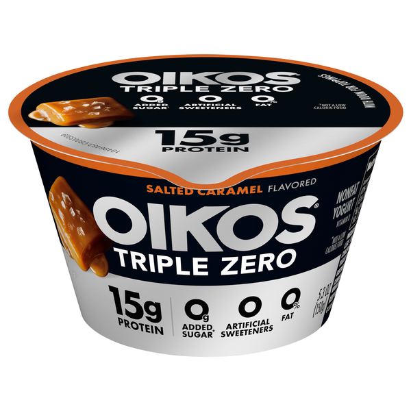 Oikos Triple Zero 15g Protein Non Fat Salted Caramel Greek Yogurt Cup