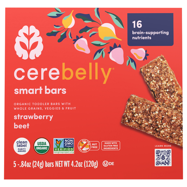 Cerebelly Smart Bars Organic Gluten Free Strawberry Beet - 5 ct